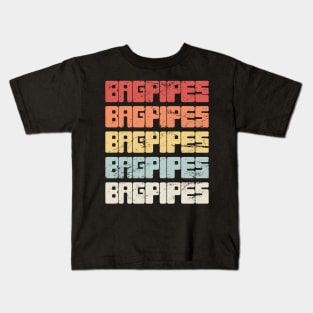 Vintage 70s BAGPIPES Text Kids T-Shirt